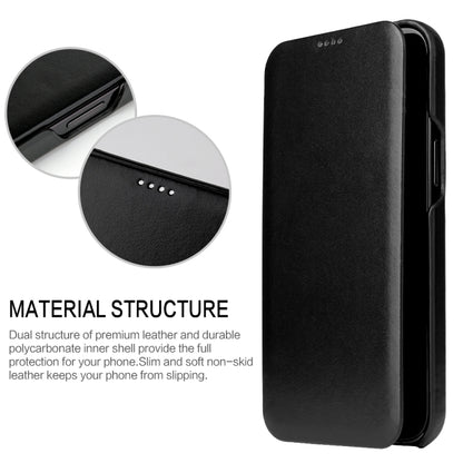 For iPhone 12 / 12 Pro Fierre Shann Business Magnetic Horizontal Flip Genuine Leather Case(Black) - iPhone 12 / 12 Pro Cases by FIERRE SHANN | Online Shopping UK | buy2fix