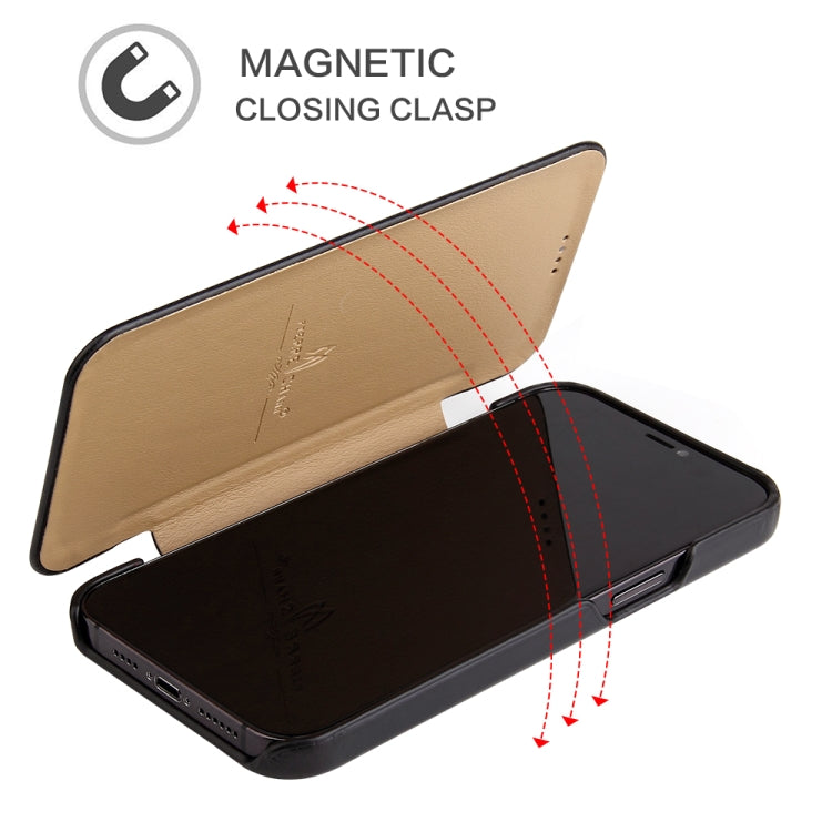 For iPhone 12 / 12 Pro Fierre Shann Business Magnetic Horizontal Flip Genuine Leather Case(Black) - iPhone 12 / 12 Pro Cases by FIERRE SHANN | Online Shopping UK | buy2fix