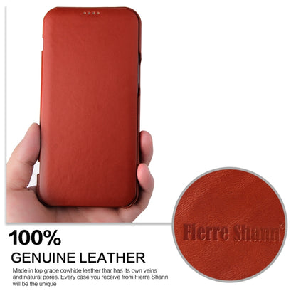 For iPhone 12 Pro Max Fierre Shann Business Magnetic Horizontal Flip Genuine Leather Case(Brown) - iPhone 12 Pro Max Cases by FIERRE SHANN | Online Shopping UK | buy2fix