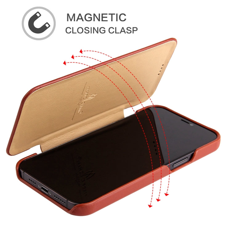 For iPhone 12 Pro Max Fierre Shann Business Magnetic Horizontal Flip Genuine Leather Case(Brown) - iPhone 12 Pro Max Cases by FIERRE SHANN | Online Shopping UK | buy2fix