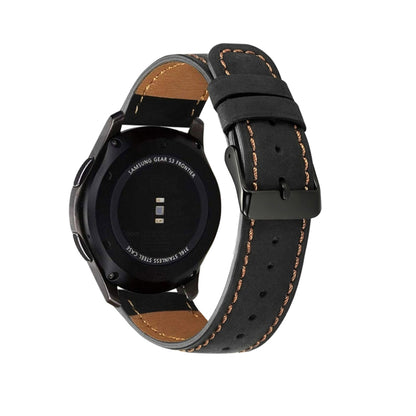 For Samsung Galaxy Watch 3 45mm Round Tail Leather Watch Band(Black) - Watch Bands by buy2fix | Online Shopping UK | buy2fix