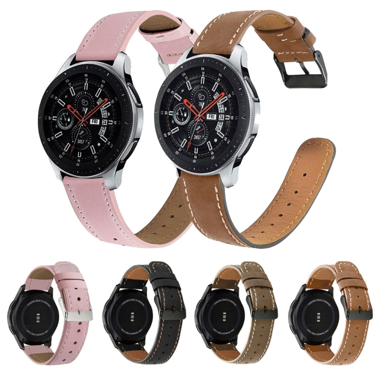 For Samsung Galaxy Watch 42mm Round Tail Genuine Leather Watch Band(Pink) - Watch Bands by buy2fix | Online Shopping UK | buy2fix
