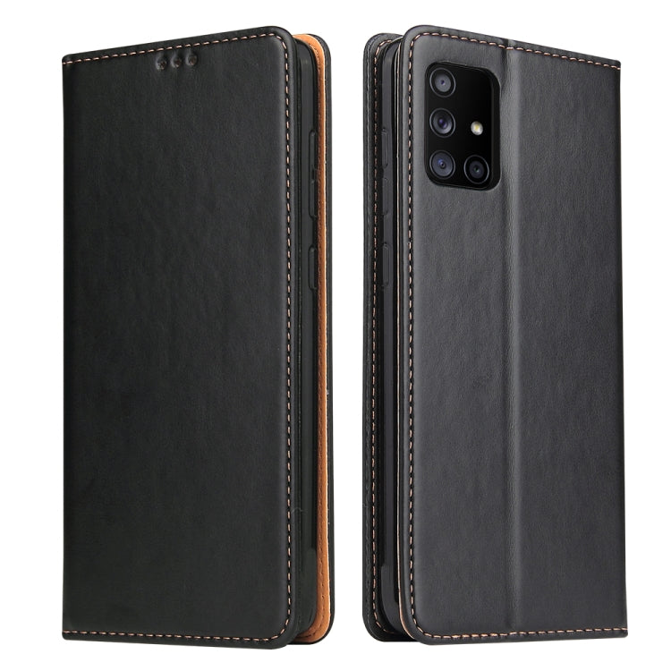 For Samsung Galaxy A71 5G Fierre Shann PU Genuine Leather Texture Horizontal Flip Leather Case with Holder & Card Slots & Wallet(Black) by FIERRE SHANN