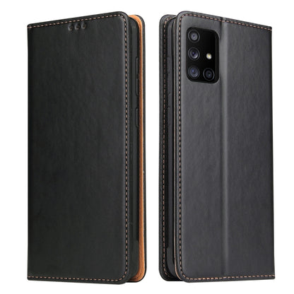 For Samsung Galaxy A71 5G Fierre Shann PU Genuine Leather Texture Horizontal Flip Leather Case with Holder & Card Slots & Wallet(Black) by FIERRE SHANN