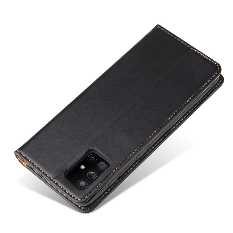 For Samsung Galaxy A71 5G Fierre Shann PU Genuine Leather Texture Horizontal Flip Leather Case with Holder & Card Slots & Wallet(Black) by FIERRE SHANN