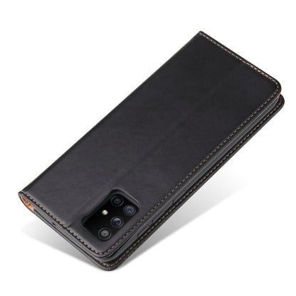 For Samsung Galaxy A71 5G Fierre Shann PU Genuine Leather Texture Horizontal Flip Leather Case with Holder & Card Slots & Wallet(Black) by FIERRE SHANN