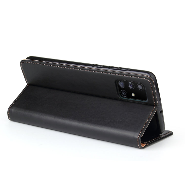 For Samsung Galaxy A71 5G Fierre Shann PU Genuine Leather Texture Horizontal Flip Leather Case with Holder & Card Slots & Wallet(Black) by FIERRE SHANN