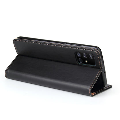 For Samsung Galaxy A71 5G Fierre Shann PU Genuine Leather Texture Horizontal Flip Leather Case with Holder & Card Slots & Wallet(Black) by FIERRE SHANN
