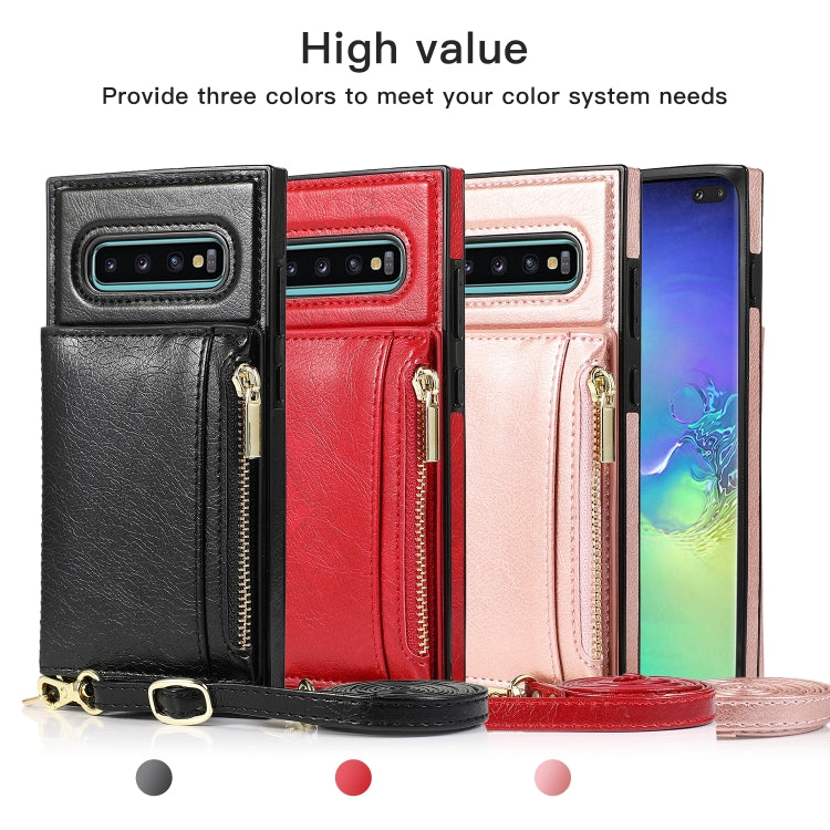 For Samsung Galaxy S10 Plus Square Zipper Wallet Bag TPU+PU Back Cover Case with Holder & Card Slots & Wallet & Cross-body Strap(Black) by buy2fix