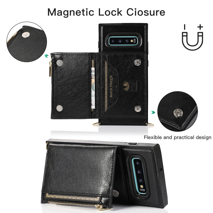 For Samsung Galaxy S10 Plus Square Zipper Wallet Bag TPU+PU Back Cover Case with Holder & Card Slots & Wallet & Cross-body Strap(Black) by buy2fix
