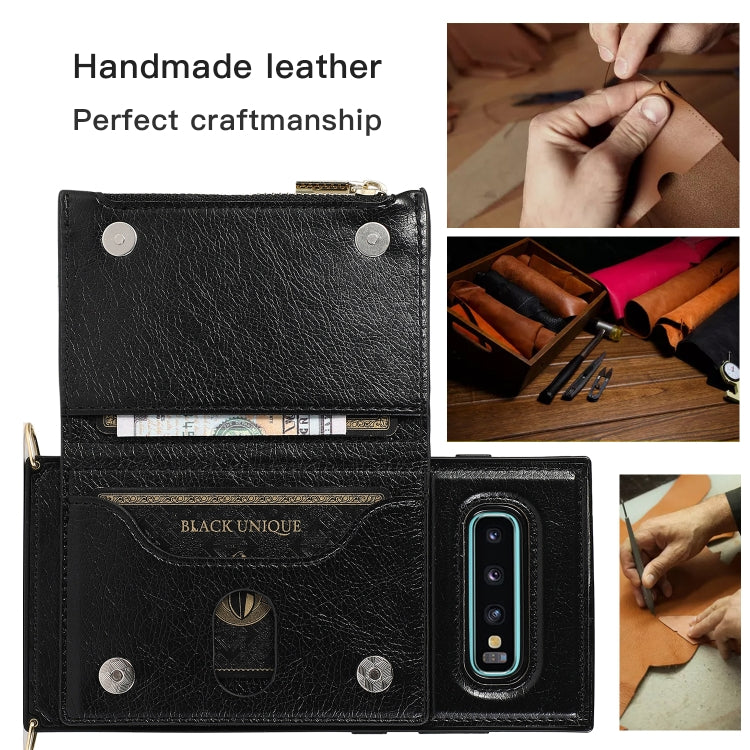 For Samsung Galaxy S10 Plus Square Zipper Wallet Bag TPU+PU Back Cover Case with Holder & Card Slots & Wallet & Cross-body Strap(Black) by buy2fix