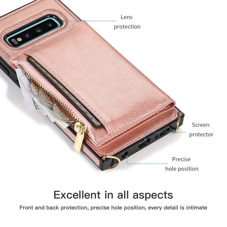 For Samsung Galaxy S10 Plus Square Zipper Wallet Bag TPU+PU Back Cover Case with Holder & Card Slots & Wallet & Cross-body Strap(Red) by buy2fix