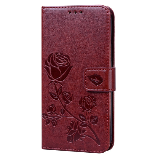 For iPhone 12 Rose Embossed Horizontal Flip PU Leather Case with Holder & Card Slots & Wallet(Brown) by buy2fix