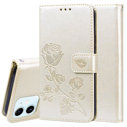 For iPhone 12 Rose Embossed Horizontal Flip PU Leather Case with Holder & Card Slots & Wallet(Gold) - iPhone 12 / 12 Pro Cases by buy2fix | Online Shopping UK | buy2fix