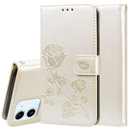 For iPhone 12 Rose Embossed Horizontal Flip PU Leather Case with Holder & Card Slots & Wallet(Gold) - iPhone 12 / 12 Pro Cases by buy2fix | Online Shopping UK | buy2fix