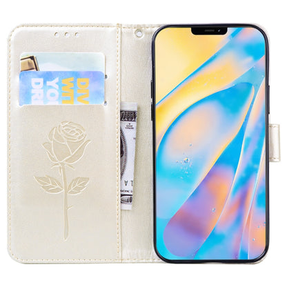 For iPhone 12 Rose Embossed Horizontal Flip PU Leather Case with Holder & Card Slots & Wallet(Gold) - iPhone 12 / 12 Pro Cases by buy2fix | Online Shopping UK | buy2fix