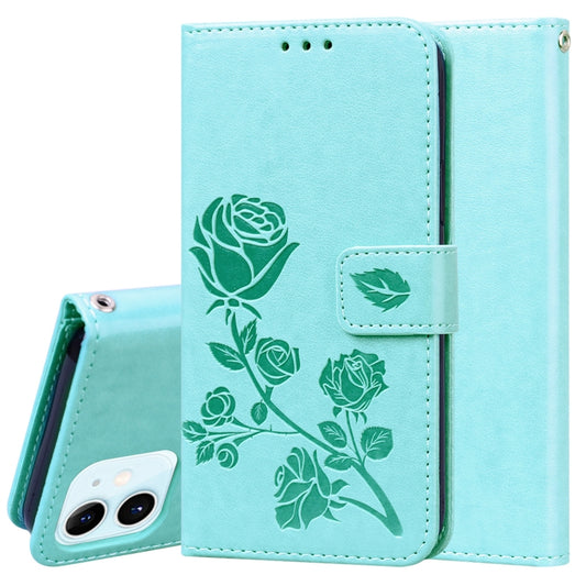 For iPhone 12 Rose Embossed Horizontal Flip PU Leather Case with Holder & Card Slots & Wallet(Green) - iPhone 12 / 12 Pro Cases by buy2fix | Online Shopping UK | buy2fix