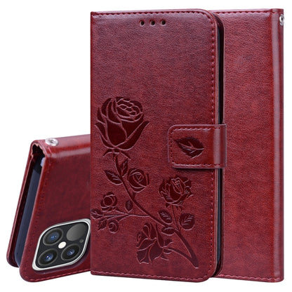For iPhone 12 Pro Rose Embossed Horizontal Flip PU Leather Case with Holder & Card Slots & Wallet(Brown) - iPhone 12 / 12 Pro Cases by buy2fix | Online Shopping UK | buy2fix