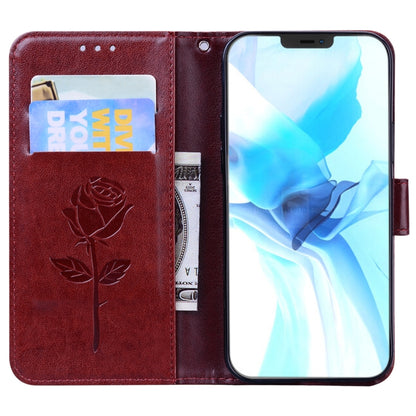 For iPhone 12 Pro Rose Embossed Horizontal Flip PU Leather Case with Holder & Card Slots & Wallet(Brown) - iPhone 12 / 12 Pro Cases by buy2fix | Online Shopping UK | buy2fix
