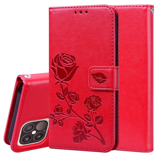 For iPhone 12 Pro Rose Embossed Horizontal Flip PU Leather Case with Holder & Card Slots & Wallet(Red) - iPhone 12 / 12 Pro Cases by buy2fix | Online Shopping UK | buy2fix