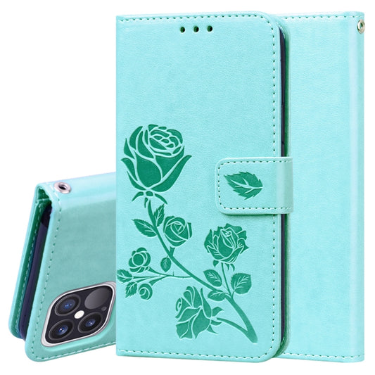 For iPhone 12 Pro Rose Embossed Horizontal Flip PU Leather Case with Holder & Card Slots & Wallet(Green) - iPhone 12 / 12 Pro Cases by buy2fix | Online Shopping UK | buy2fix