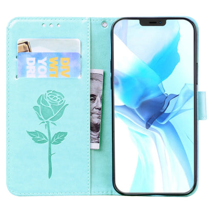 For iPhone 12 Pro Rose Embossed Horizontal Flip PU Leather Case with Holder & Card Slots & Wallet(Green) - iPhone 12 / 12 Pro Cases by buy2fix | Online Shopping UK | buy2fix