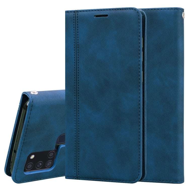 For Samsung Galaxy A21s Frosted Business Magnetic Horizontal Flip PU Leather Case with Holder & Card Slot & Lanyard(Blue) by buy2fix