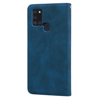 For Samsung Galaxy A21s Frosted Business Magnetic Horizontal Flip PU Leather Case with Holder & Card Slot & Lanyard(Blue) by buy2fix