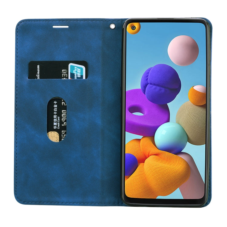 For Samsung Galaxy A21s Frosted Business Magnetic Horizontal Flip PU Leather Case with Holder & Card Slot & Lanyard(Blue) by buy2fix
