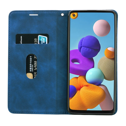 For Samsung Galaxy A21s Frosted Business Magnetic Horizontal Flip PU Leather Case with Holder & Card Slot & Lanyard(Blue) by buy2fix