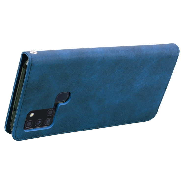 For Samsung Galaxy A21s Frosted Business Magnetic Horizontal Flip PU Leather Case with Holder & Card Slot & Lanyard(Blue) by buy2fix
