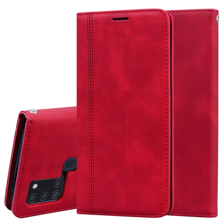 For Samsung Galaxy A21s Frosted Business Magnetic Horizontal Flip PU Leather Case with Holder & Card Slot & Lanyard(Red) by buy2fix