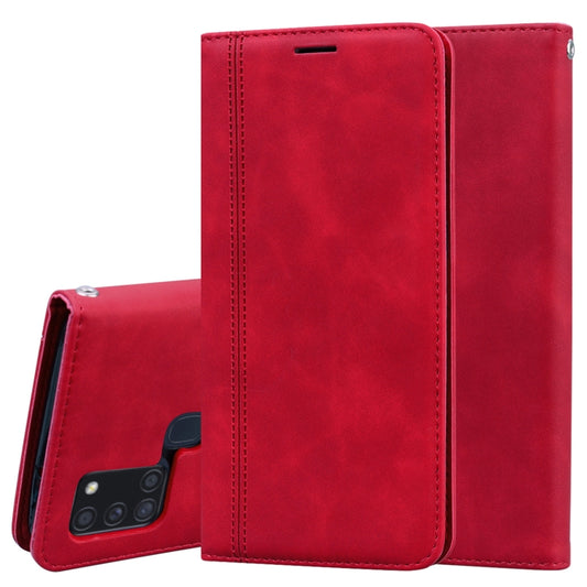 For Samsung Galaxy A21s Frosted Business Magnetic Horizontal Flip PU Leather Case with Holder & Card Slot & Lanyard(Red) by buy2fix