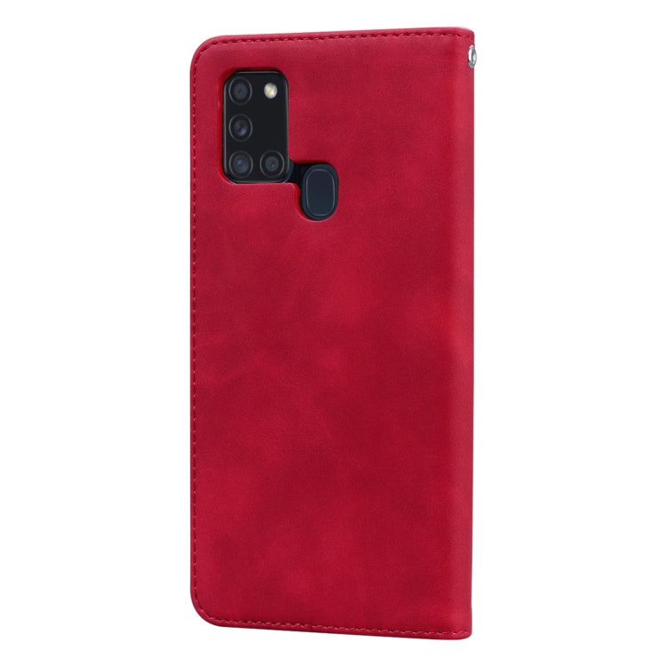 For Samsung Galaxy A21s Frosted Business Magnetic Horizontal Flip PU Leather Case with Holder & Card Slot & Lanyard(Red) by buy2fix