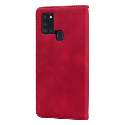 For Samsung Galaxy A21s Frosted Business Magnetic Horizontal Flip PU Leather Case with Holder & Card Slot & Lanyard(Red) by buy2fix
