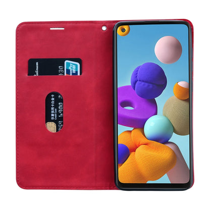 For Samsung Galaxy A21s Frosted Business Magnetic Horizontal Flip PU Leather Case with Holder & Card Slot & Lanyard(Red) by buy2fix