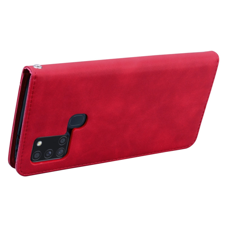 For Samsung Galaxy A21s Frosted Business Magnetic Horizontal Flip PU Leather Case with Holder & Card Slot & Lanyard(Red) by buy2fix