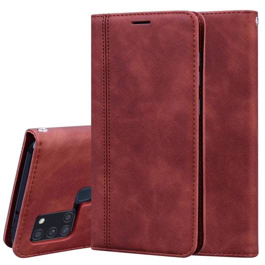 For Samsung Galaxy A21s Frosted Business Magnetic Horizontal Flip PU Leather Case with Holder & Card Slot & Lanyard(Brown) by buy2fix