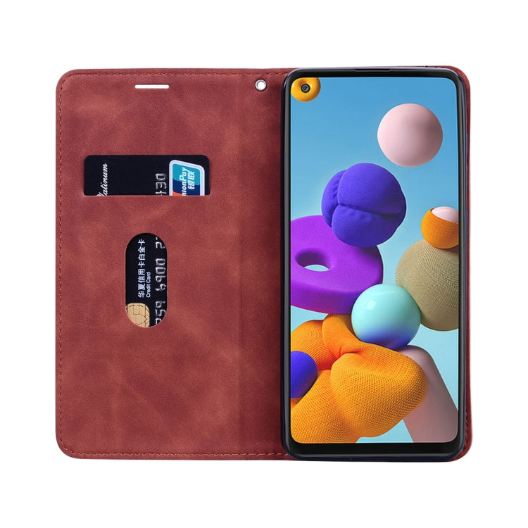 For Samsung Galaxy A21s Frosted Business Magnetic Horizontal Flip PU Leather Case with Holder & Card Slot & Lanyard(Brown) by buy2fix