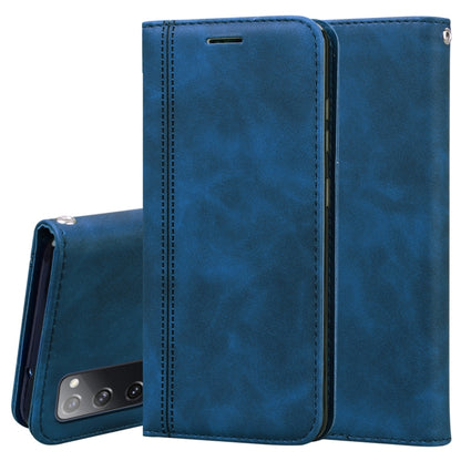 For Samsung Galaxy S20 FE 5G Frosted Business Magnetic Horizontal Flip PU Leather Case with Holder & Card Slot & Lanyard(Blue) by buy2fix