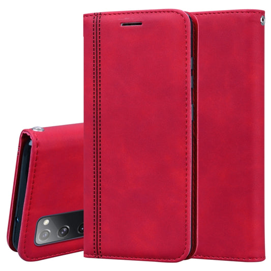 For Samsung Galaxy S20 FE 5G Frosted Business Magnetic Horizontal Flip PU Leather Case with Holder & Card Slot & Lanyard(Red) by buy2fix