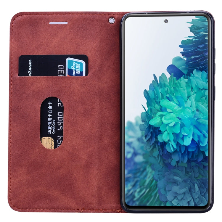 For Samsung Galaxy S20 FE 5G Frosted Business Magnetic Horizontal Flip PU Leather Case with Holder & Card Slot & Lanyard(Brown) by buy2fix