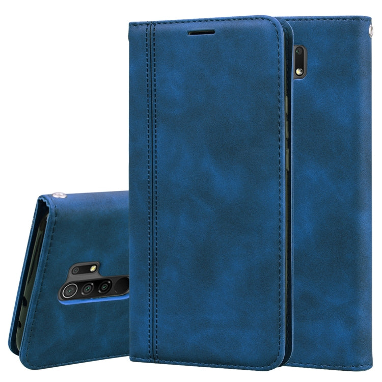 For Xiaomi Redmi 9 Frosted Business Magnetic Horizontal Flip PU Leather Case with Holder & Card Slot & Lanyard(Blue) - Xiaomi Cases by buy2fix | Online Shopping UK | buy2fix