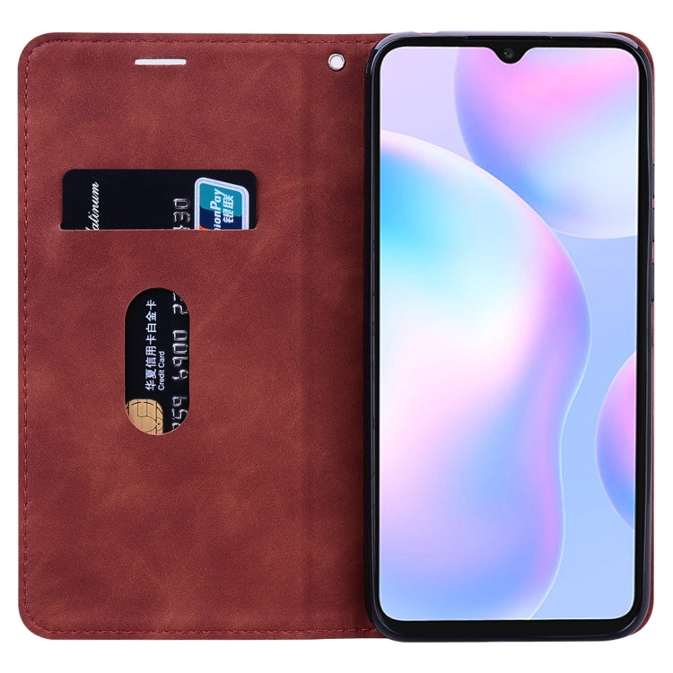For Xiaomi Redmi 9 Frosted Business Magnetic Horizontal Flip PU Leather Case with Holder & Card Slot & Lanyard(Brown) - Xiaomi Cases by buy2fix | Online Shopping UK | buy2fix