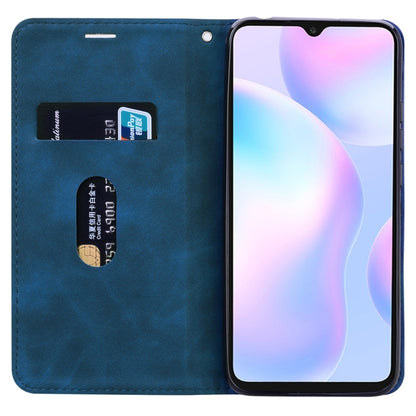 For Xiaomi Redmi 9A Frosted Business Magnetic Horizontal Flip PU Leather Case with Holder & Card Slot & Lanyard(Blue) - Xiaomi Cases by buy2fix | Online Shopping UK | buy2fix