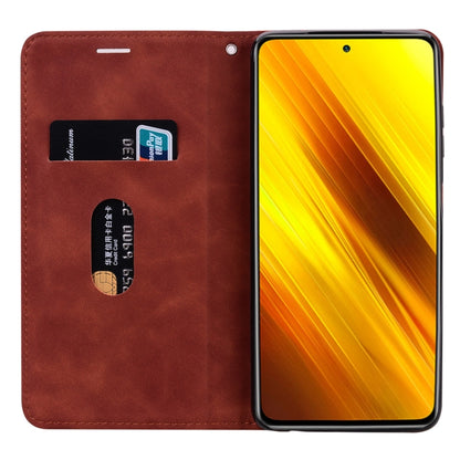 For Xiaomi Poco X3 NFC Frosted Business Magnetic Horizontal Flip PU Leather Case with Holder & Card Slot & Lanyard(Brown) - Xiaomi Cases by buy2fix | Online Shopping UK | buy2fix