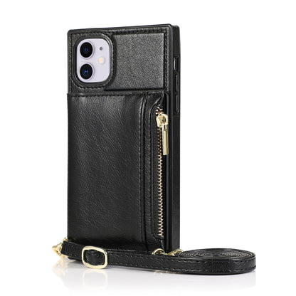 For iPhone 11 Square Zipper Wallet Bag TPU+PU Back Cover Case with Holder & Card Slots & Wallet & Cross-body Strap (Black) - iPhone 11 Cases by buy2fix | Online Shopping UK | buy2fix