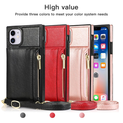 For iPhone 11 Square Zipper Wallet Bag TPU+PU Back Cover Case with Holder & Card Slots & Wallet & Cross-body Strap (Black) - iPhone 11 Cases by buy2fix | Online Shopping UK | buy2fix