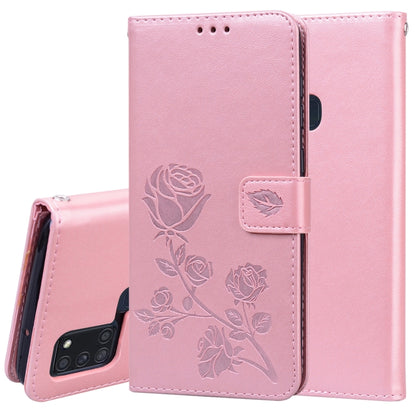 For Samsung Galaxy A21s Rose Embossed Horizontal Flip PU Leather Case with Holder & Card Slots & Wallet(Rose Gold) - Galaxy Phone Cases by buy2fix | Online Shopping UK | buy2fix