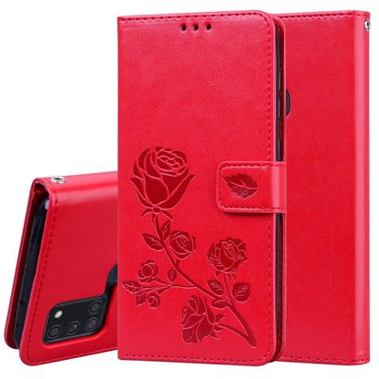 For Samsung Galaxy A21s Rose Embossed Horizontal Flip PU Leather Case with Holder & Card Slots & Wallet(Red) - Galaxy Phone Cases by buy2fix | Online Shopping UK | buy2fix